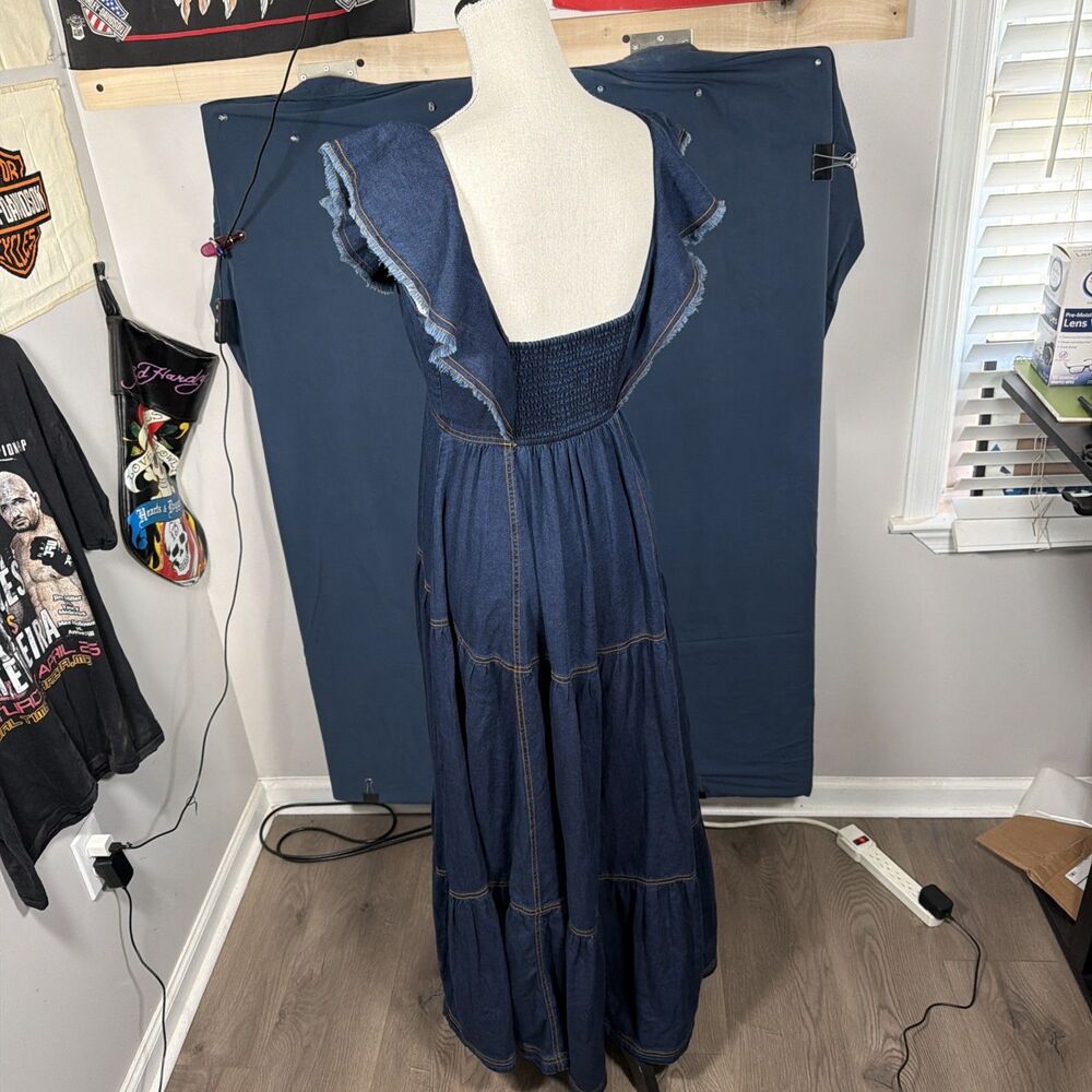 Anthropologie Pilcro Sweetheart Flutter-Sleeve Denim Buttondown Dress Size Small - Picture 5 of 8